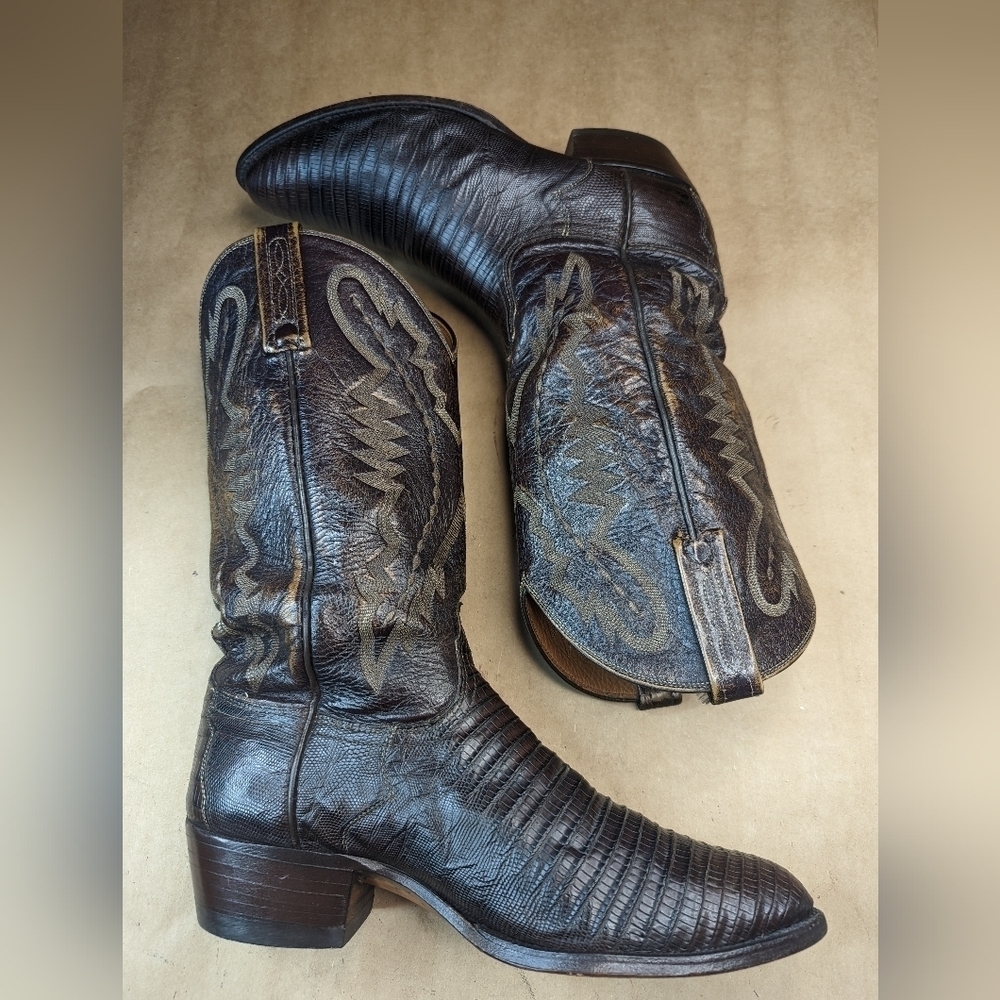 Lucchese Boots men's size 8.5EE Exotic Genuine Brown Teju Lizard Classic Western - Picture 9 of 13